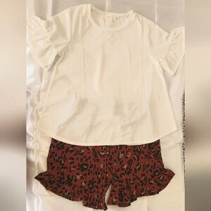 Perfect Peach short lounge set with cream top and red leopard print bottoms XL